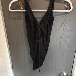 Black Sleeveless Tie Up Front Bodysuit From Bali